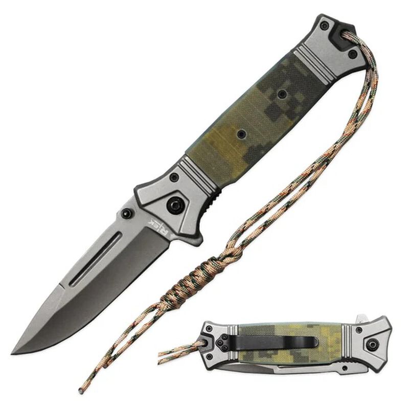 5" Camo G-10 Handle Assist Open Folding Knife with Paracord, , large image number 0